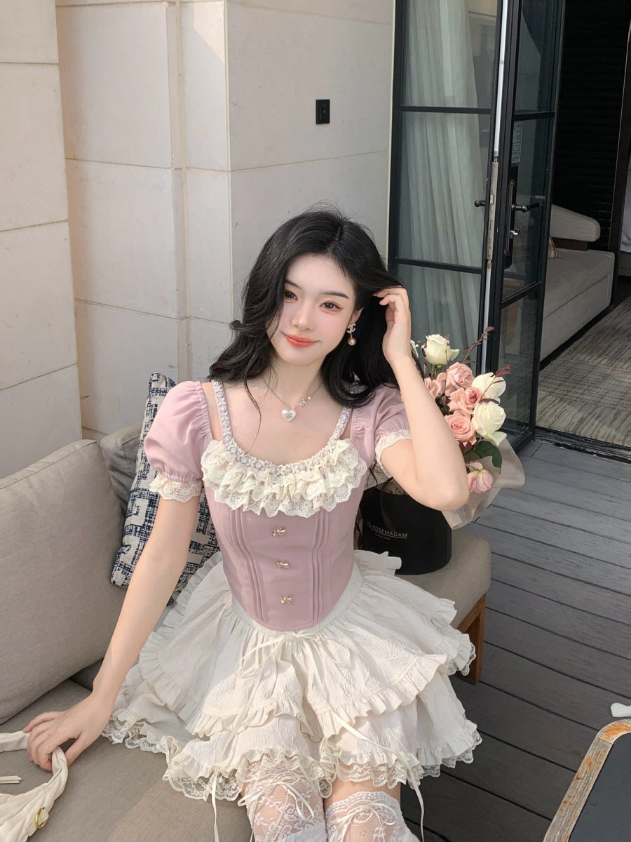 Lace-Tiered Corset Skirt