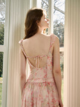 Rose Oil Painting Print Long Dress