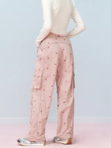 Cherry Blossom Embroidered Cargo Pants