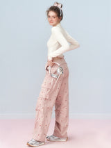 Cherry Blossom Embroidered Cargo Pants
