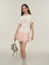 Pink Lace Trim Pleated Skirt