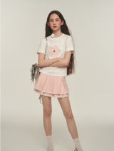 Pink Lace Trim Pleated Skirt