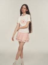 Pink Lace Trim Pleated Skirt