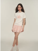 Pink Lace Trim Pleated Skirt