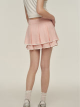 Pink Lace Trim Pleated Skirt