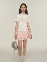 Pink Lace Trim Pleated Skirt