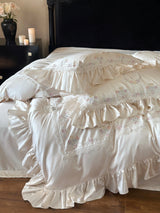 Floral Sweet Silk Embroidered Frill Bedding Set