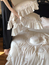 Floral Sweet Silk Embroidered Frill Bedding Set