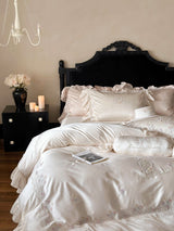 Floral Sweet Silk Embroidered Frill Bedding Set