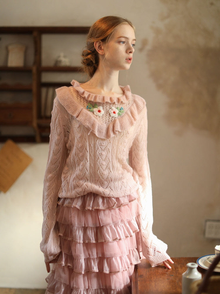 Milky Blossom Ruffle Knit