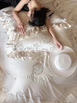 Floral Sweet Silk Embroidered Frill Bedding Set