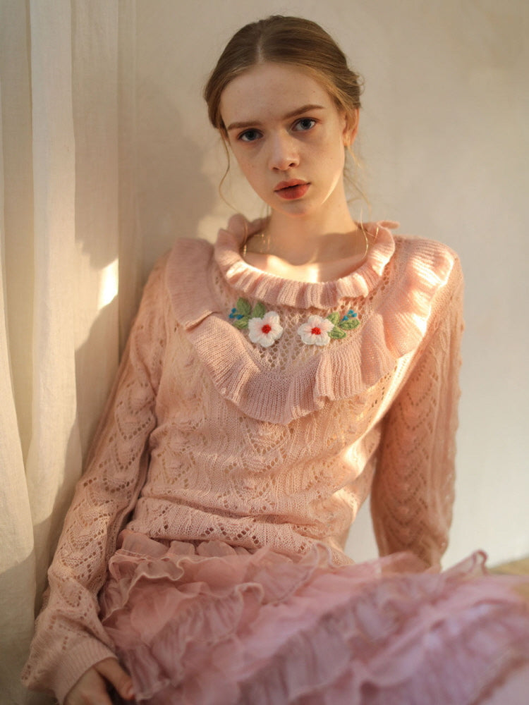 Milky Blossom Ruffle Knit