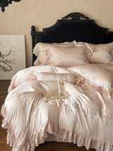 Floral Sweet Silk Embroidered Frill Bedding Set