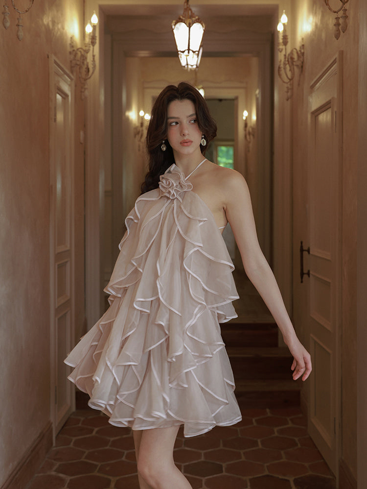 Whispering Petals Halter Cake Dress