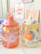 1200ml Cute Bear Bunny Straw Strap Water Bottle