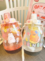 1200ml Cute Bear Bunny Straw Strap Water Bottle