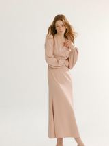 Romantic Pearl Button V-Neck Long Dress