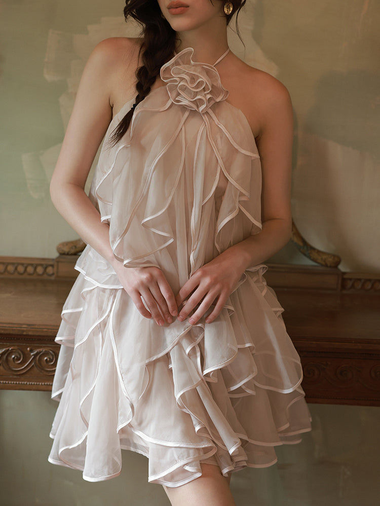Whispering Petals Halter Cake Dress
