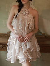 Whispering Petals Halter Cake Dress