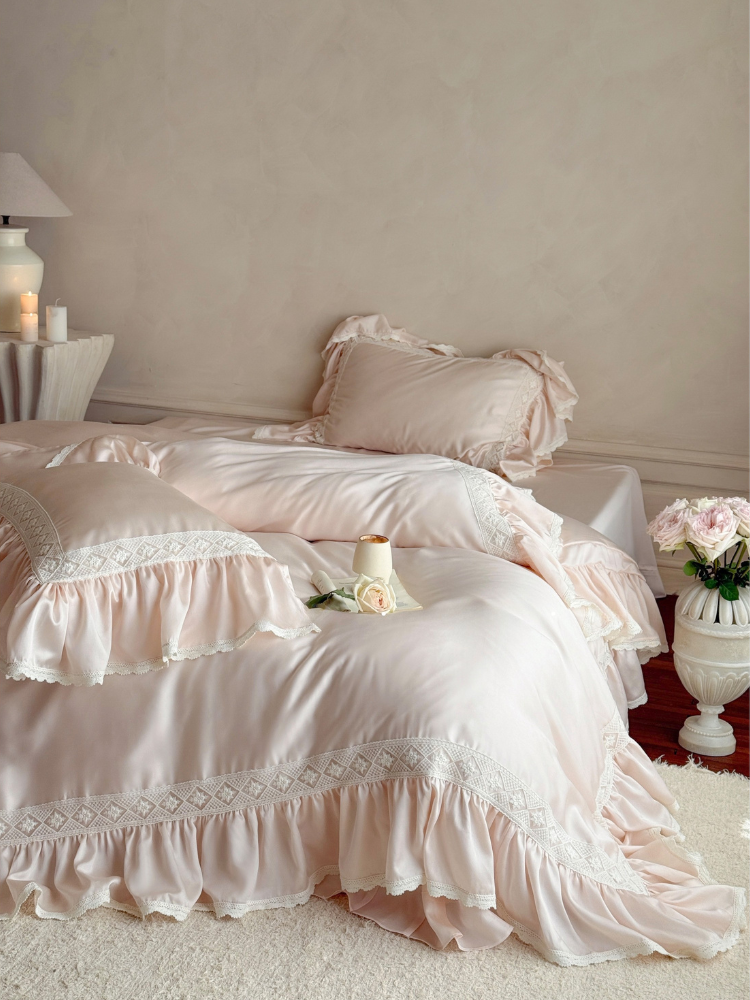 Pink Mist Romance Frill Bedding Set