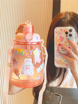 1200ml Cute Bear Bunny Straw Strap Water Bottle