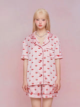 Cherry Print Playful Girly Short Sleeve Pajama