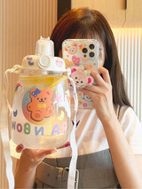 1200ml Cute Bear Bunny Straw Strap Water Bottle