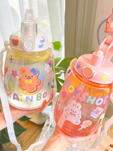 1200ml Cute Bear Bunny Straw Strap Water Bottle