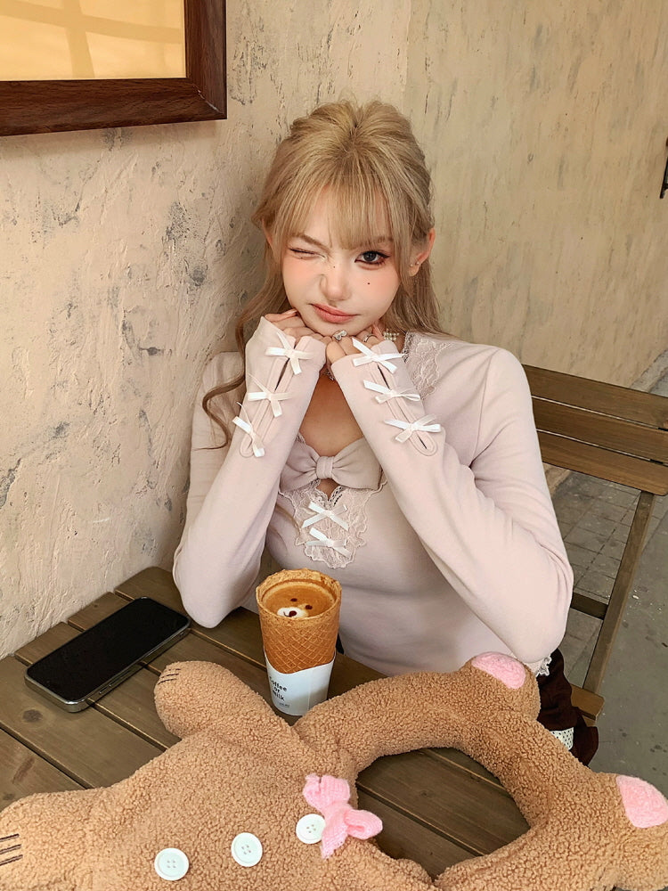 Blush Whispers Ribbon Knit Top