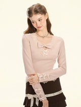 Blush Whispers Ribbon Knit Top
