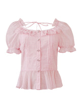 Peach Glimmer Ruffle Blouse