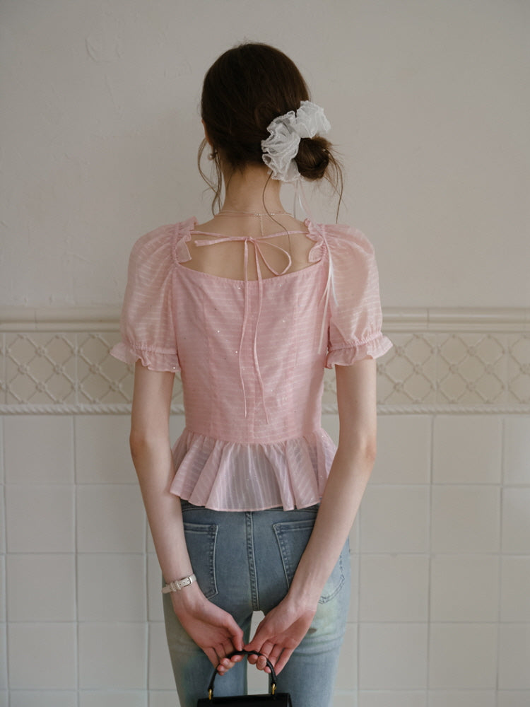 Peach Glimmer Ruffle Blouse