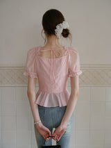 Peach Glimmer Ruffle Blouse