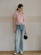 Peach Glimmer Ruffle Blouse