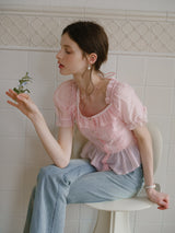 Peach Glimmer Ruffle Blouse