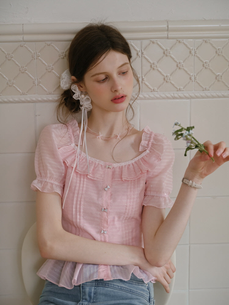 Peach Glimmer Ruffle Blouse