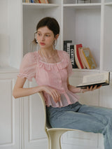 Peach Glimmer Ruffle Blouse