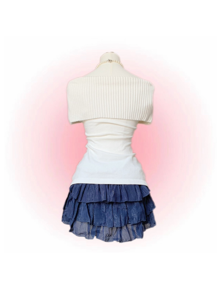 Lace-Up Ribbon Off-Shoulder Knit Top