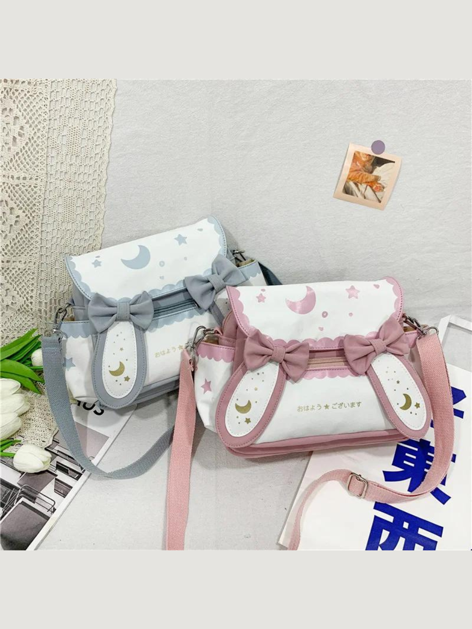 Cute Moon Star Canvas Messenger Bag