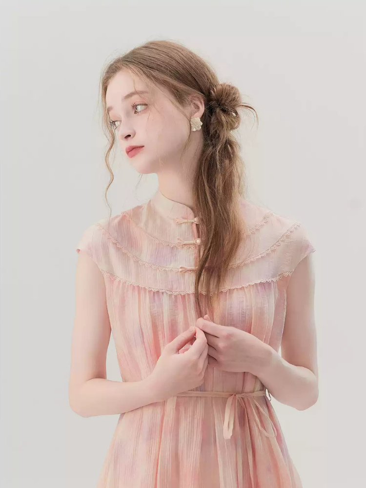 Romantic Gradient Mandarin Collar Dress
