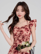 Vintage Rose Slit Maxi Dress