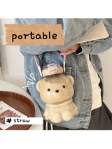 1000ML Portable Cute Bear Straw Milk Water Bottle