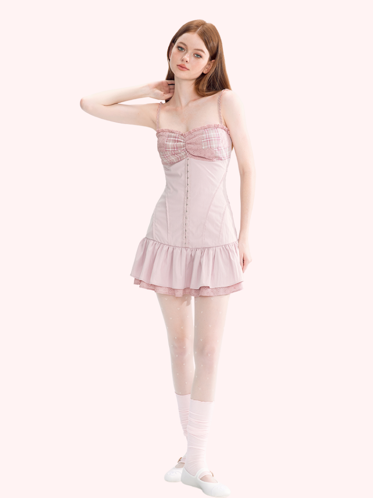 Pink Plaid Ruffle Corset Dress