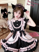 Black Pink Meow Bell Heart Maid Lolita Set