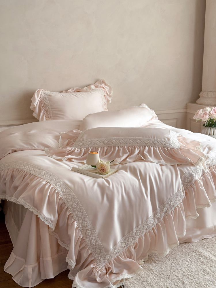 Pink Mist Romance Frill Bedding Set