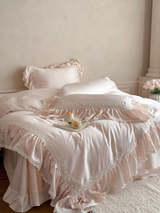 Pink Mist Romance Frill Bedding Set