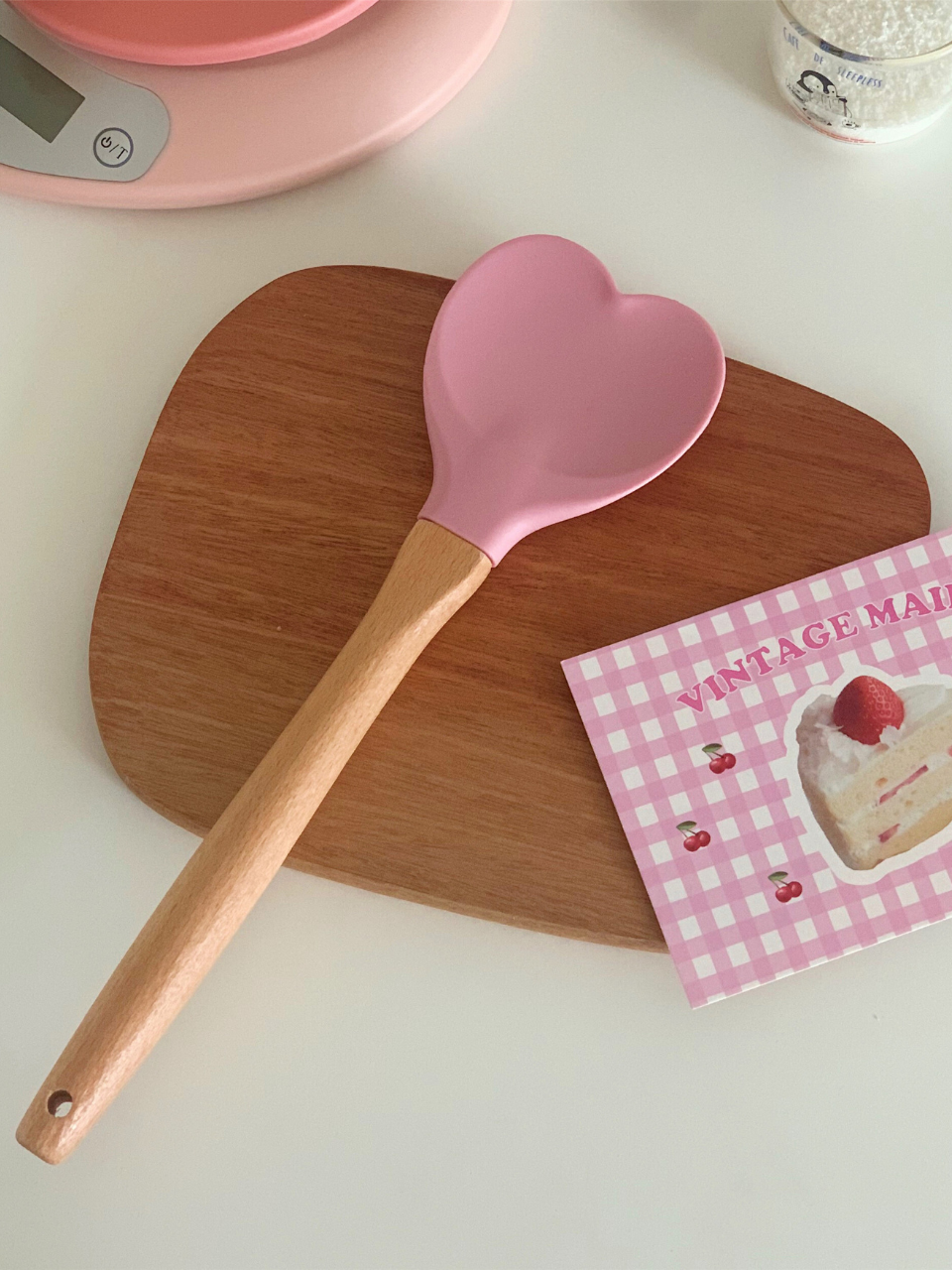 2Pcs Kitchen Pink Love Silicone Baking Spoon