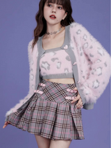 Pink Plaid Buckle Pleated Skirt