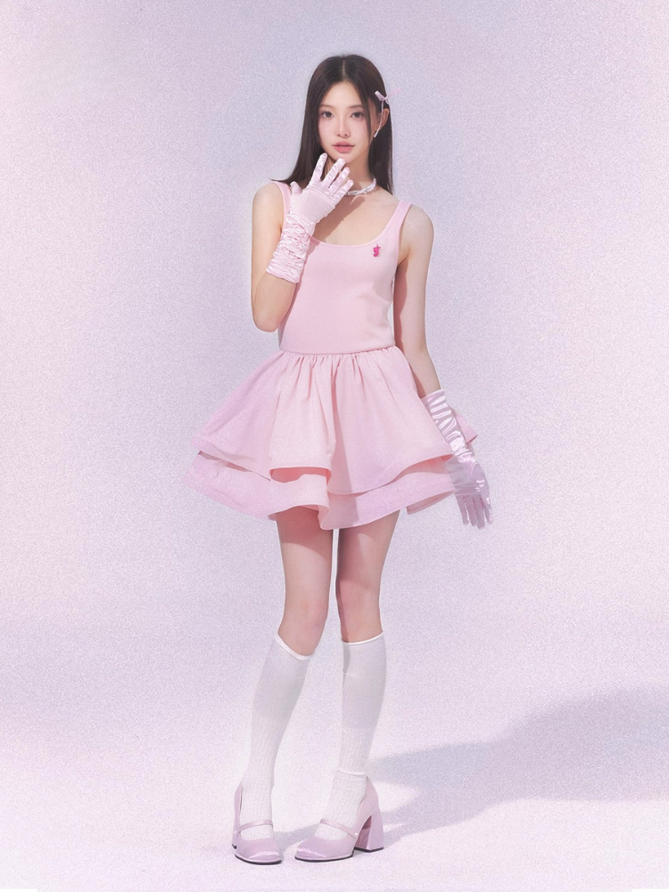 French Suspender Puffy Dress