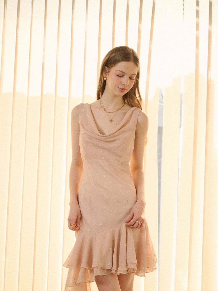 Starlit Peach Ruffle Dress